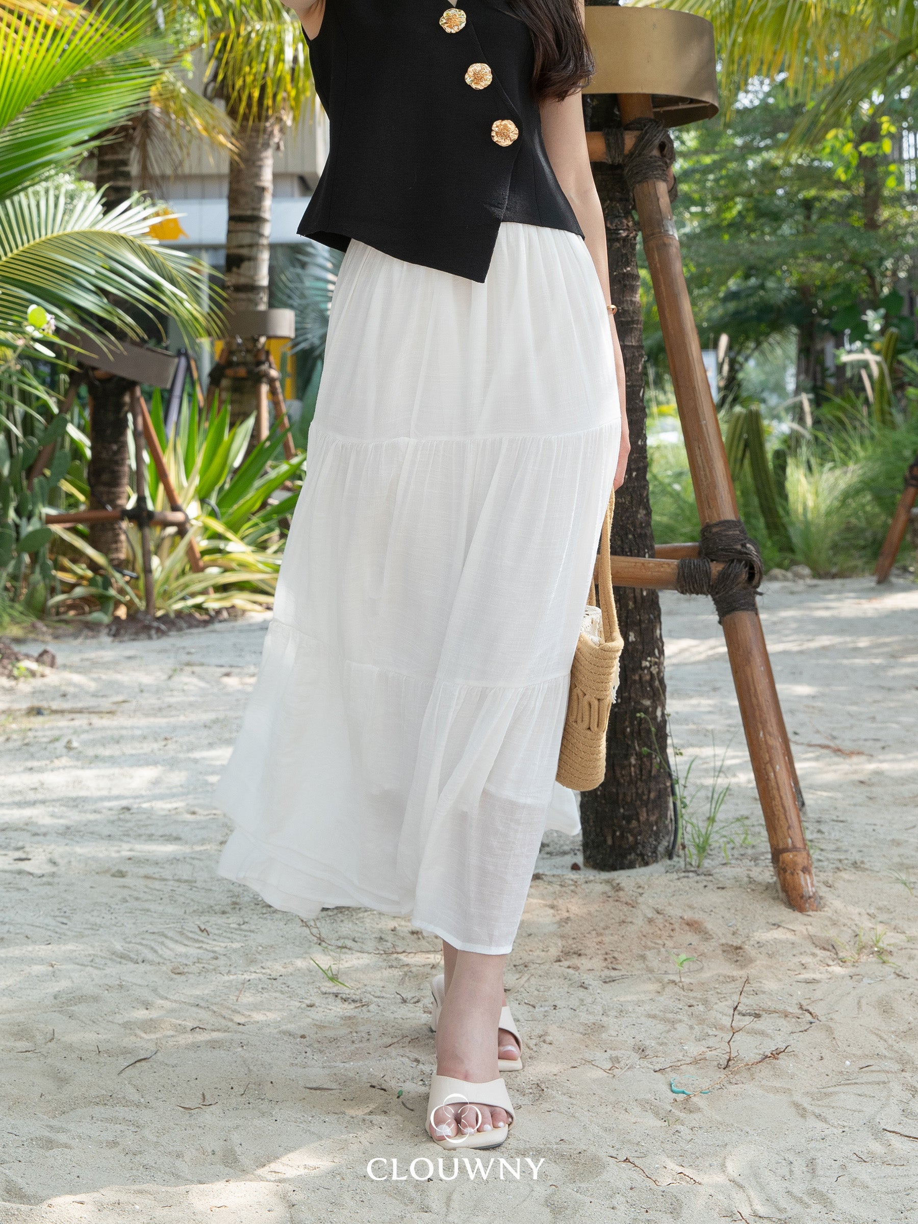 Summer Maxi Linen Skirt - White